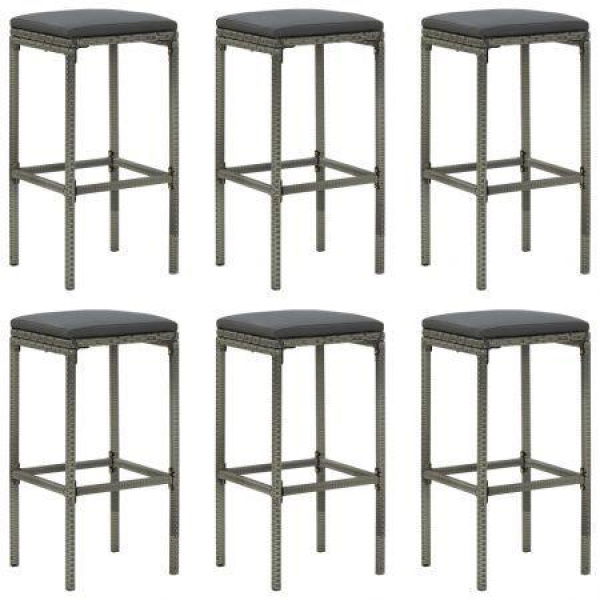 Bar Stools With Cushions 6 Pcs Grey Poly Rattan