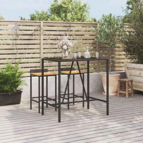 Bar Table With Glass Top Black 110x70x110 Cm Poly Rattan