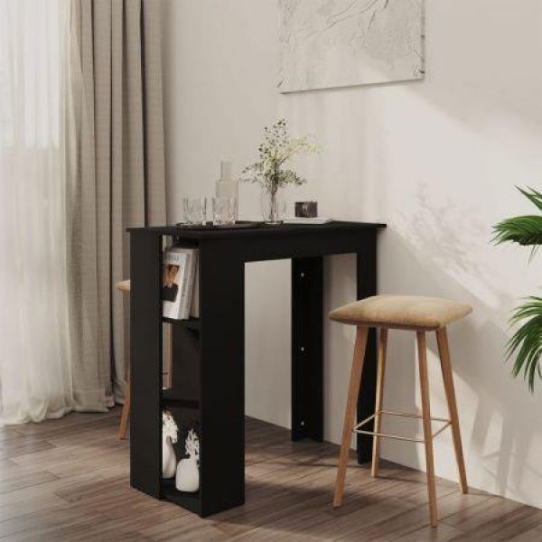 Bar Table With Shelf Black 102x50x103.5 Cm Engineered Wood.