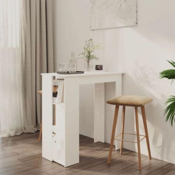 Bar Table With Shelf White 102x50x103.5 Cm Engineered Wood.