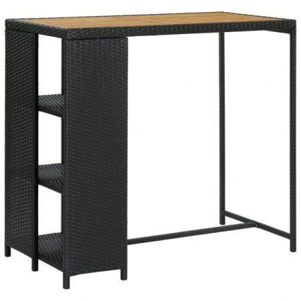 Bar Table With Storage Rack Black 120x60x110 Cm Poly Rattan