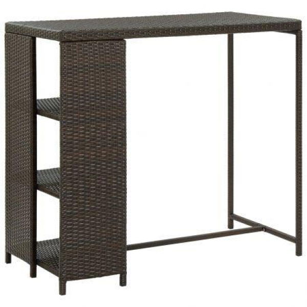 Bar Table With Storage Rack Brown 120x60x110 Cm Poly Rattan