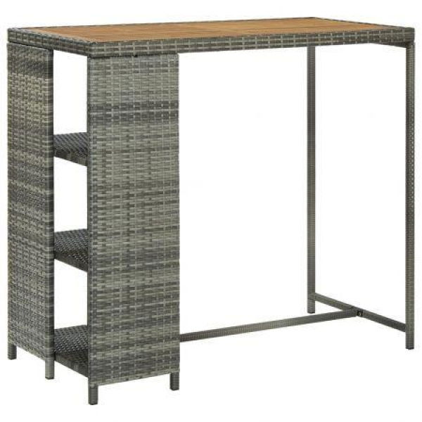 Bar Table With Storage Rack Grey 120x60x110 Cm Poly Rattan