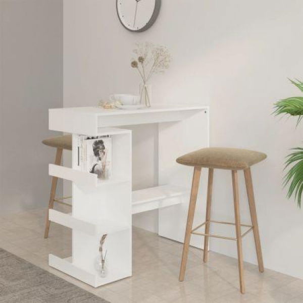 Bar Table With Storage Rack White 100x50x101.5 Cm Engineered Wood.