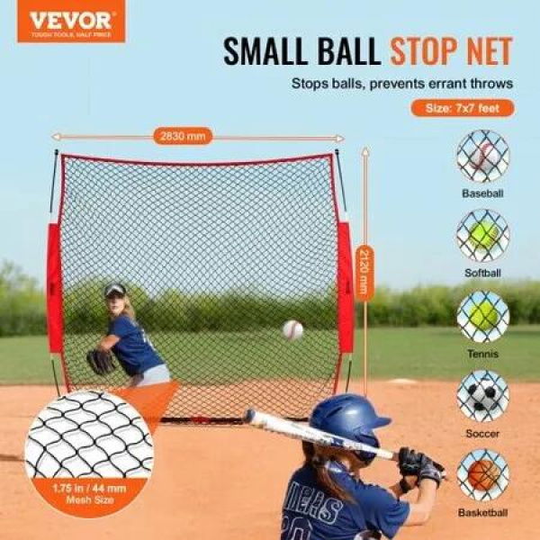 Barricade Backstop Net 7x7 ft Ball Sports Barrier Netting Portable Practice Equipment with Carry Bag Protection Screen for Baseball Softball Lacrosse