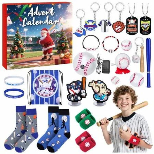 Baseball Advent Calendar 2025 Sport for Teen Boys Girls Teenagers Baseball Christmas Countdown Gifts Accessories and Decorations Stocking Stuffers