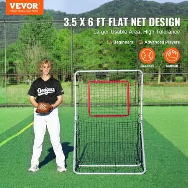 Baseball And Softball Rebounder Net 3.5 x 6 ft 5 Adjustable Angles