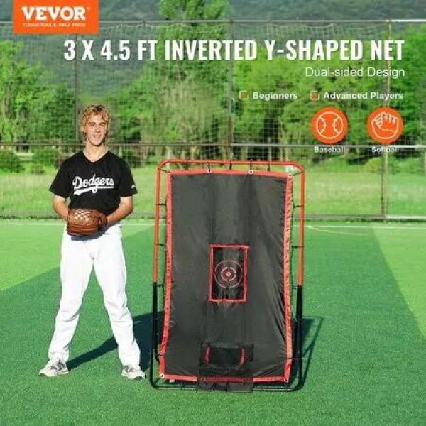 Baseball And Softball Rebounder Net 3.5x4.5 ft 2-in-1 Switch Hitter Pitch