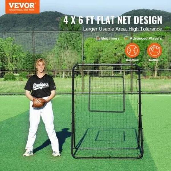 Baseball And Softball Rebounder Net 4x6 Ft PitchBack Adjustable Angles