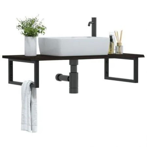 Basin Shelf Wall Mounted Steel and Solid Wood Oak