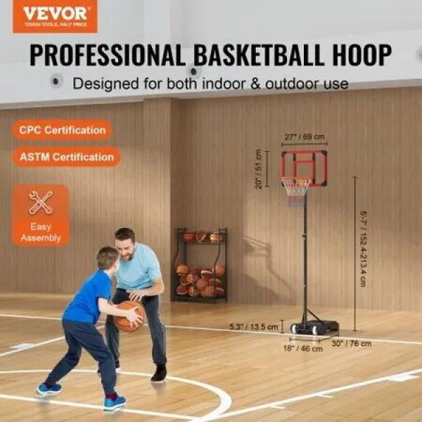 Basketball Hoop 5-7 ft Adjustable Height Portable Backboard System 28 inch Basketball Hoop & GoalBasketball Set with Wheels Stand and Fillable Base