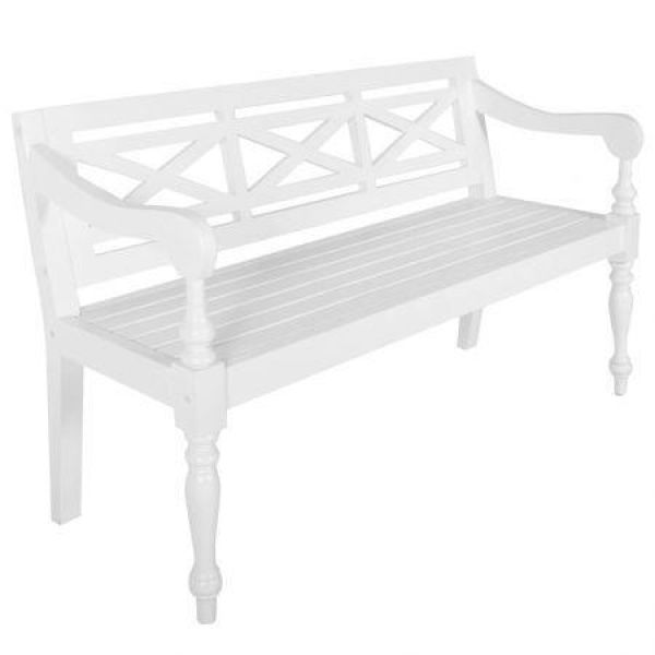 Batavia Bench 123 Cm Solid Mahogany Wood White