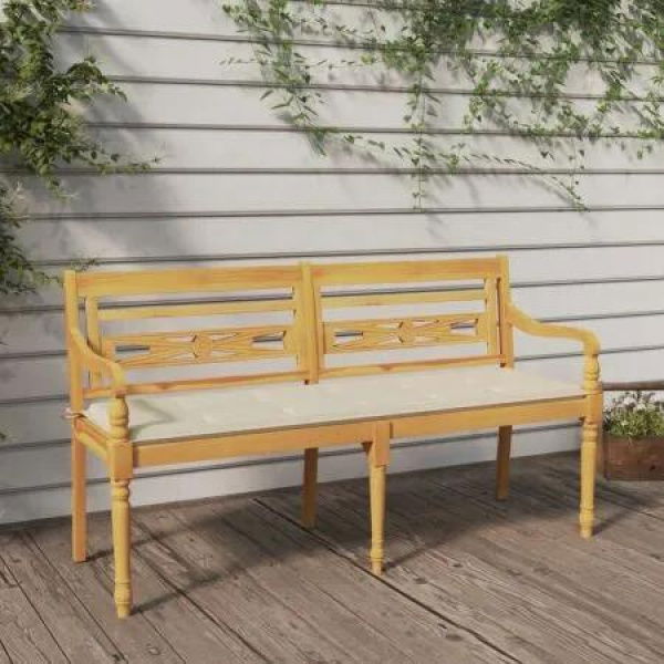 Batavia Bench with Cream Cushion 150 cm Solid Wood Teak