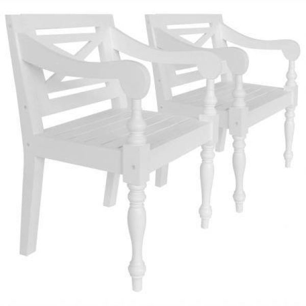 Batavia Chairs 2 Pcs Solid Mahogany Wood White