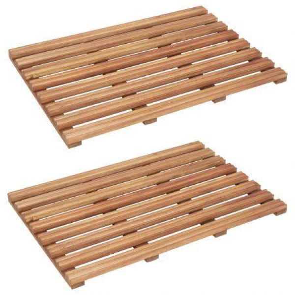 Bath Mats 2 Pcs Solid Acacia Wood 56x37 Cm