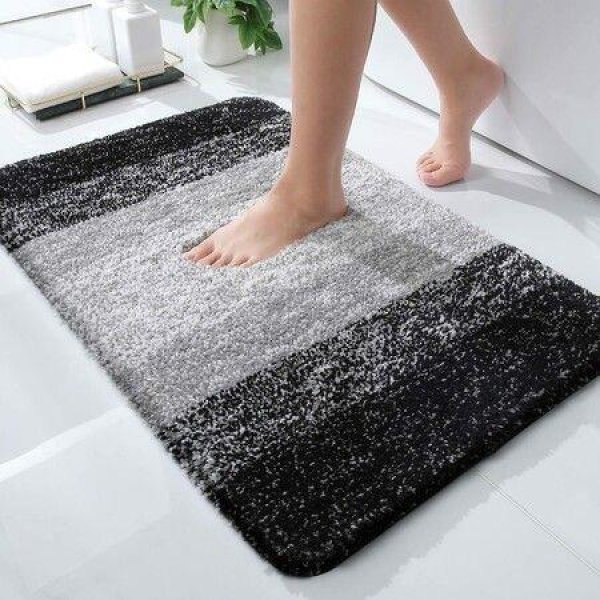 Bath Mats Rug Non-Slip Plush Shaggy Bath Carpet Machine Wash Dry For Bathroom Floor - 48*78cm Black.