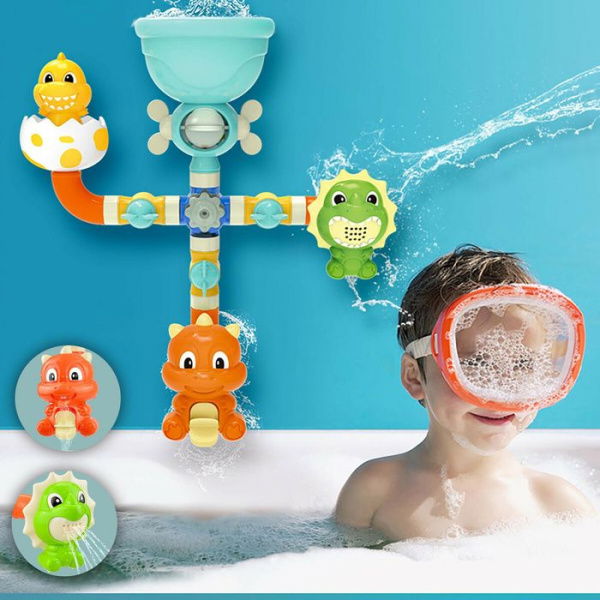 Bath Toys For KidsBathroom Dinosaur Pipe Water Wheel Turning Fun Baby Playing In Water DIY Bath Toys