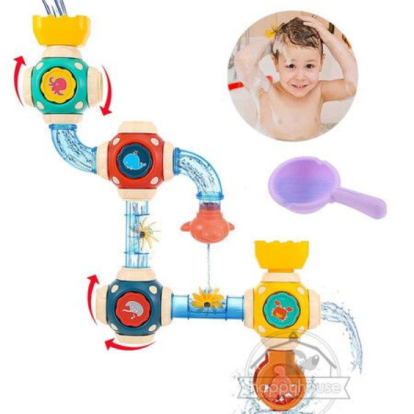 Bath ToysSTEM Baby Bathtub Toy With DIY Pipe TubesCubesSpoonCute Bathroom Time Spray Waterfall Shower ToyGreat Gifts For Toddlers Boys Girls