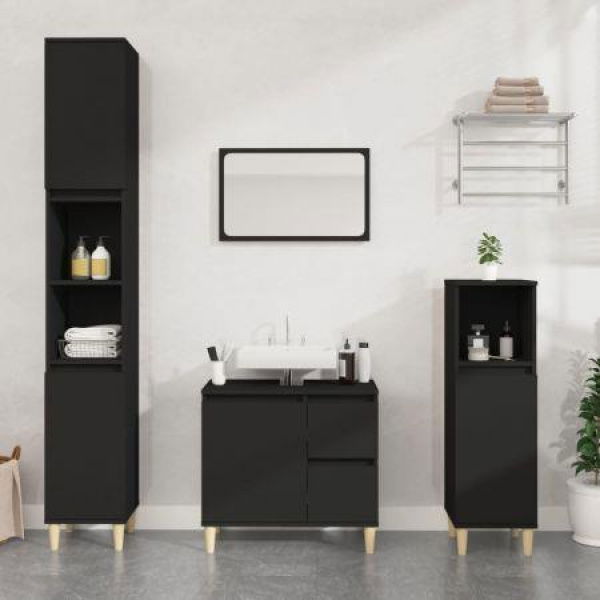 Bathroom Cabinet Black 30x30x100 Cm Engineered Wood