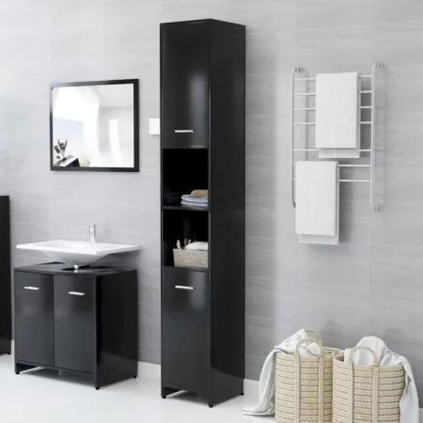 Bathroom Cabinet Black 30x30x183.5 cm Chipboard