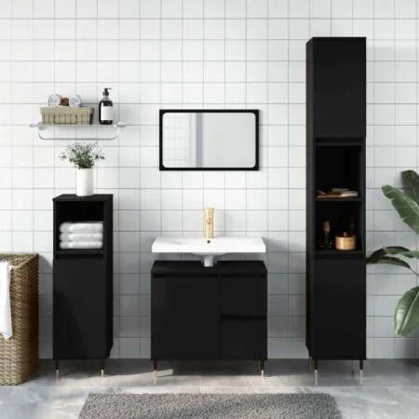 Bathroom Cabinet Black 65x33x60 cm Engineered Wood