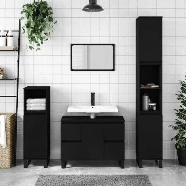 Bathroom Cabinet Black 80x33x60 cm Engineered Wood