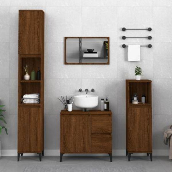 Bathroom Cabinet Brown Oak 65x33x60 Cm Engineered Wood