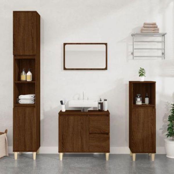 Bathroom Cabinet Brown Oak 65x33x60 Cm Engineered Wood