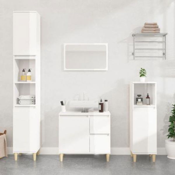 Bathroom Cabinet High Gloss White 65x33x60 Cm Engineered Wood