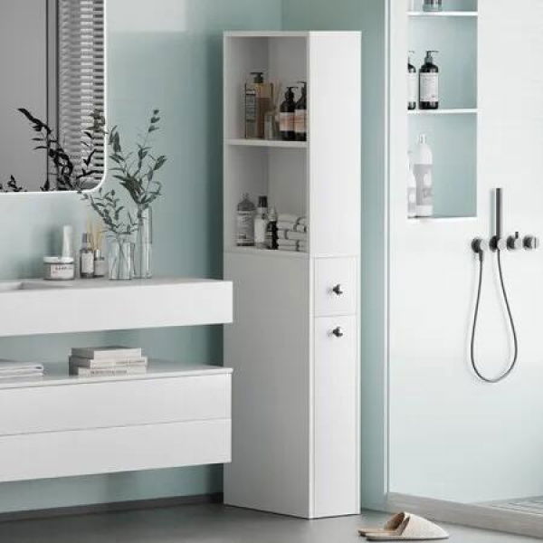 Bathroom Cabinet Shelf Narrow Side Drawers Corner Storage Unit Toilet Bath Laundry Rack Organiser Cupboard Floor Free Standing Shelves 40x18x135cm
