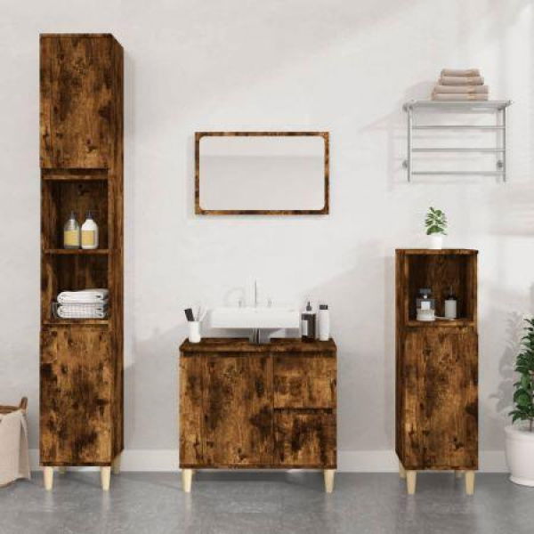 Bathroom Cabinet Smoked Oak 65x33x60 Cm Engineered Wood