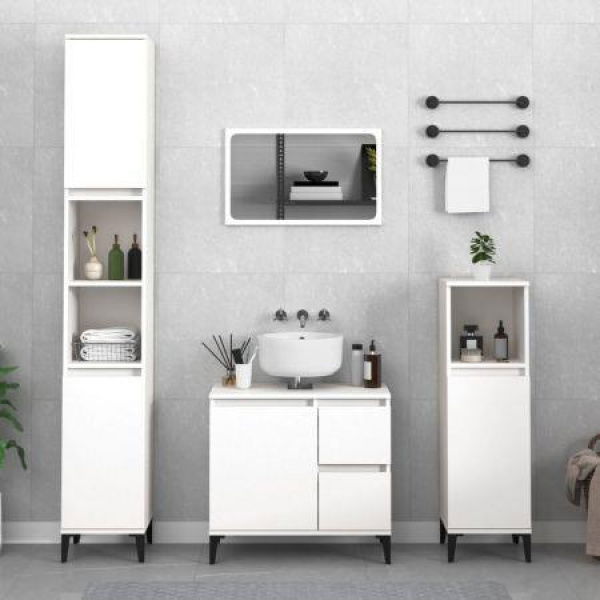 Bathroom Cabinet White 30x30x100 Cm Engineered Wood