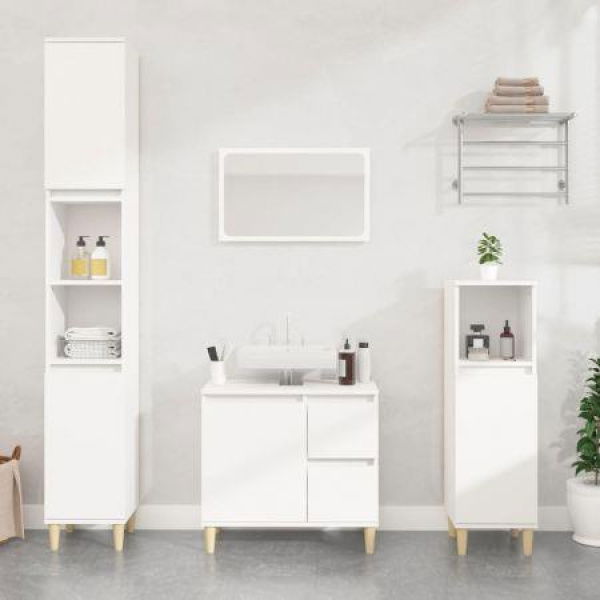 Bathroom Cabinet White 30x30x190 Cm Engineered Wood