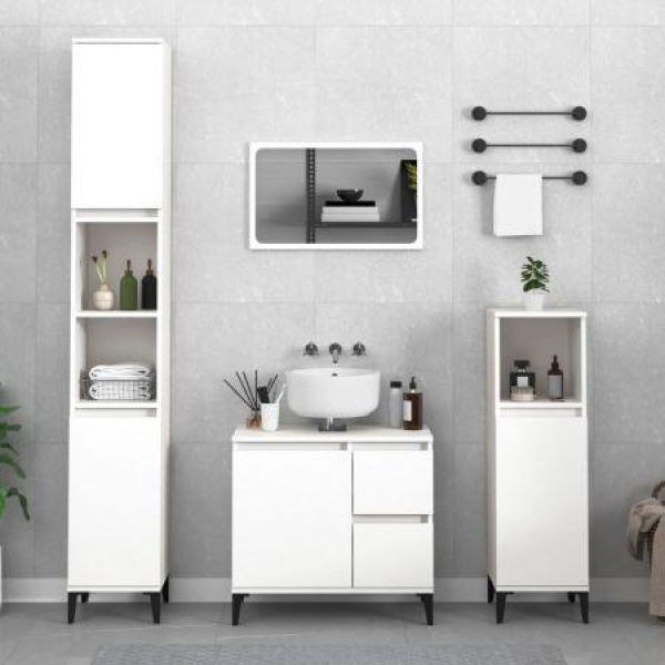 Bathroom Cabinet White 30x30x190 Cm Engineered Wood