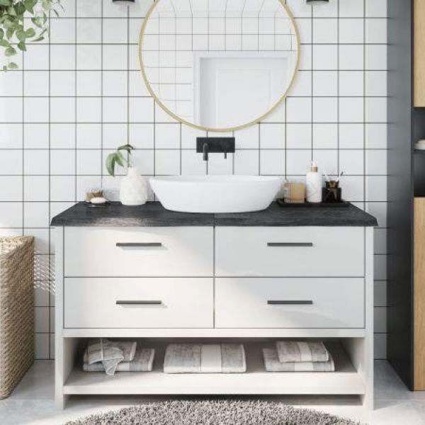 Bathroom Countertop Dark Grey 140x60x4 cm Treated Solid Wood