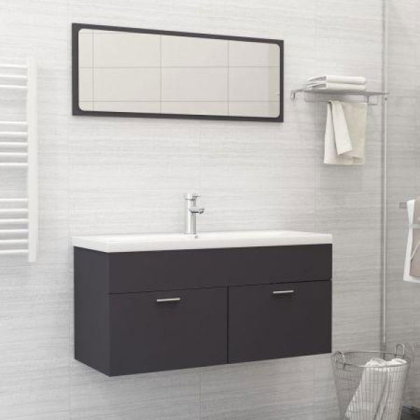 Bathroom Furniture Set Grey Chipboard