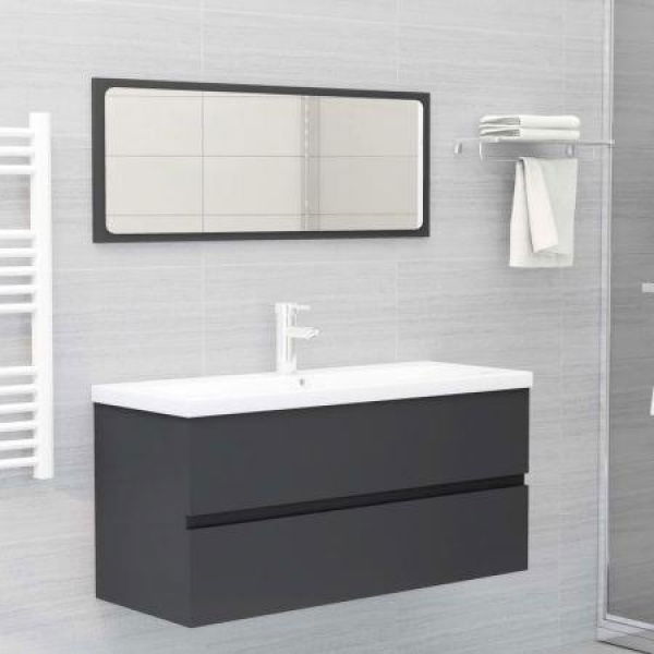 Bathroom Furniture Set Grey Chipboard