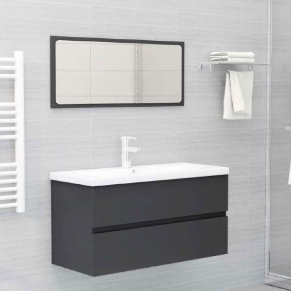 Bathroom Furniture Set Grey Chipboard