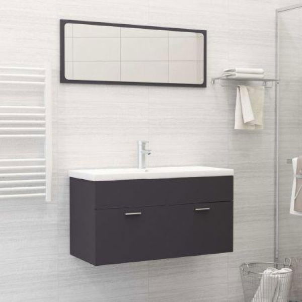 Bathroom Furniture Set Grey Chipboard