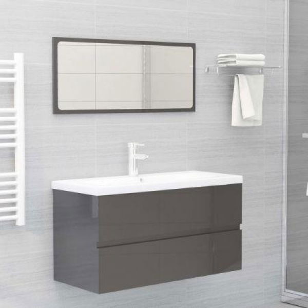 Bathroom Furniture Set High Gloss Grey Chipboard