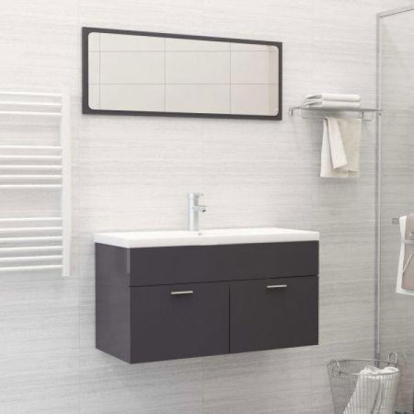 Bathroom Furniture Set High Gloss Grey Chipboard