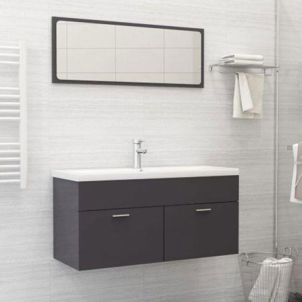 Bathroom Furniture Set High Gloss Grey Chipboard