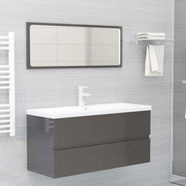 Bathroom Furniture Set High Gloss Grey Chipboard