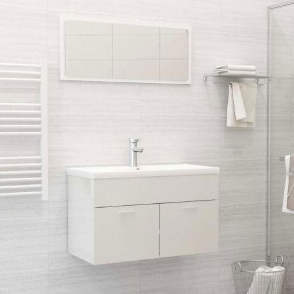 Bathroom Furniture Set High Gloss White Chipboard