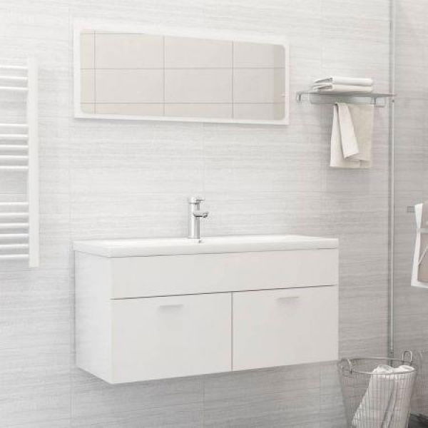 Bathroom Furniture Set High Gloss White Chipboard