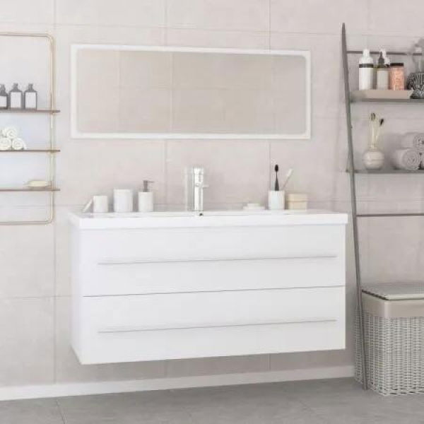 Bathroom Furniture Set White Engineered Wood