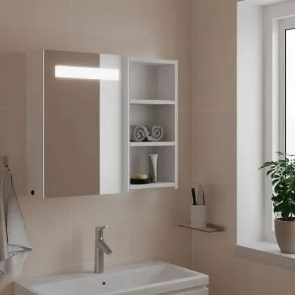 Bathroom Mirror Cabinet with LED Light White 60x13x52 cm