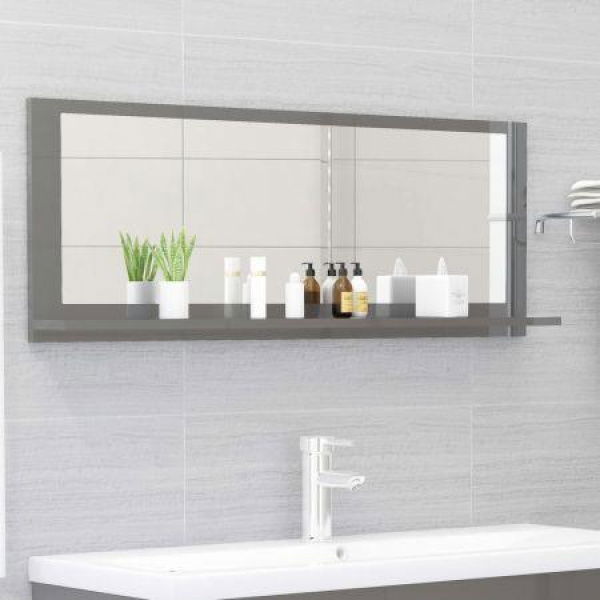 Bathroom Mirror High Gloss Grey 100x10.5x37 Cm Engineered Wood.