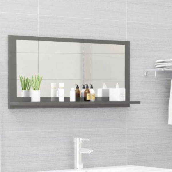 Bathroom Mirror High Gloss Grey 80x10.5x37 Cm Engineered Wood.