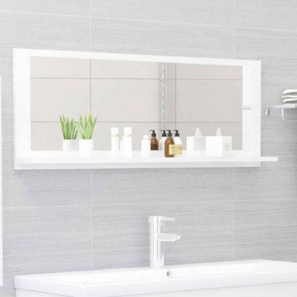 Bathroom Mirror High Gloss White 100x10.5x37 Cm Engineered Wood.